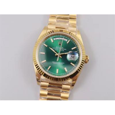 EWF DayDate 36 128238 A2836 Automatic Mens Watch YG Fluted Bezel Green Stick Dial President Bracelet Best Edition