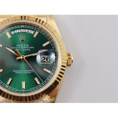 EWF DayDate 36 128238 A2836 Automatic Mens Watch YG Fluted Bezel Green Stick Dial President Bracelet Best Edition