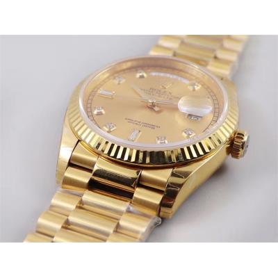 EWF DayDate 36 128238 A2836 Automatic Mens Watch YG Fluted Bezel Gold Diamond Dial President Bracelet Best Edition