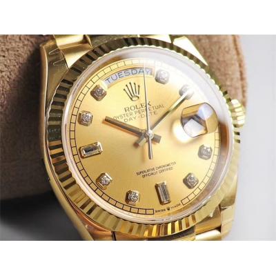 EWF DayDate 36 128238 A2836 Automatic Mens Watch YG Fluted Bezel Gold Diamond Dial President Bracelet Best Edition