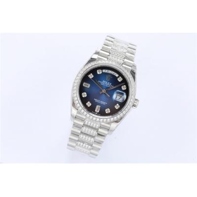 EWF DayDate 36 128349 A2836 Automatic Mens Watch Blue Dial Diamond Bezel And President Bracelet Best Edition