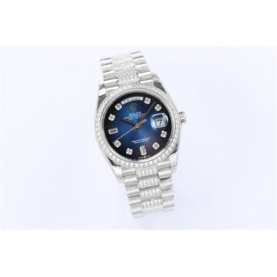 EWF DayDate 36 128349 A2836 Automatic Mens Watch Blue Dial Diamond Bezel And President Bracelet Best Edition