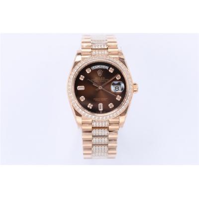 EWF DayDate 36 128349 A2836 Automatic Mens Watch RG Brown Dial Diamond Bezel And President Bracelet Best Edition