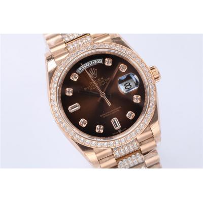 EWF DayDate 36 128349 A2836 Automatic Mens Watch RG Brown Dial Diamond Bezel And President Bracelet Best Edition