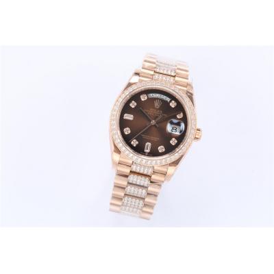 EWF DayDate 36 128349 A2836 Automatic Mens Watch RG Brown Dial Diamond Bezel And President Bracelet Best Edition