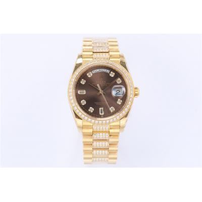 EWF DayDate 36 128349 A2836 Automatic Mens Watch YG Brown Dial Diamond Bezel And President Bracelet Best Edition