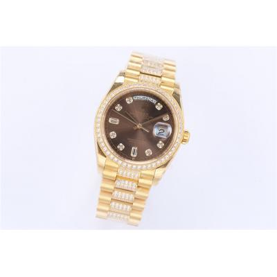 EWF DayDate 36 128349 A2836 Automatic Mens Watch YG Brown Dial Diamond Bezel And President Bracelet Best Edition