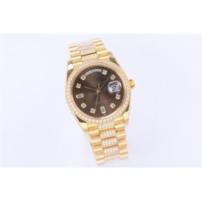 EWF DayDate 36 128349 A2836 Automatic Mens Watch YG Brown Dial Diamond Bezel And President Bracelet Best Edition