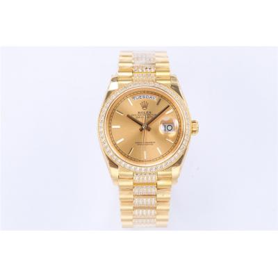 EWF DayDate 36 128349 A2836 Automatic Mens Watch YG Gold Stick Dial Diamond Bezel And President Bracelet Best Edition