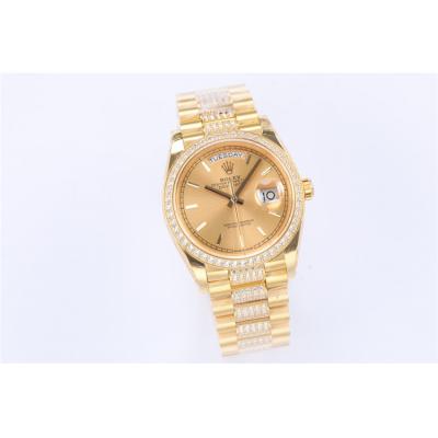 EWF DayDate 36 128349 A2836 Automatic Mens Watch YG Gold Stick Dial Diamond Bezel And President Bracelet Best Edition