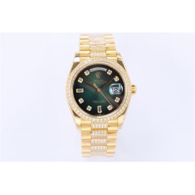 EWF DayDate 36 128349 A2836 Automatic Mens Watch YG Green Dial Diamond Bezel And President Bracelet Best Edition