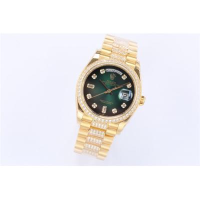 EWF DayDate 36 128349 A2836 Automatic Mens Watch YG Green Dial Diamond Bezel And President Bracelet Best Edition