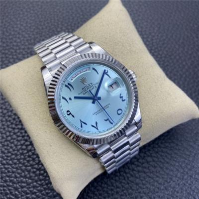 EWF DayDate 40 228206 Automatic Mens Watch Fluted Bezel Ice Blue Dial Arabic Script President Bracelet Best Edition