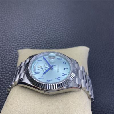 EWF DayDate 40 228206 Automatic Mens Watch Fluted Bezel Ice Blue Dial Arabic Script President Bracelet Best Edition