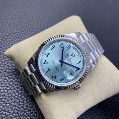 EWF DayDate 40 228206 Automatic Mens Watch Fluted Bezel Ice Blue Dial Arabic Script President Bracelet Best Edition