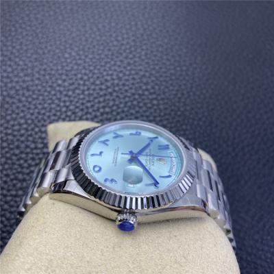 EWF DayDate 40 228206 Automatic Mens Watch Fluted Bezel Ice Blue Dial Arabic Script President Bracelet Best Edition