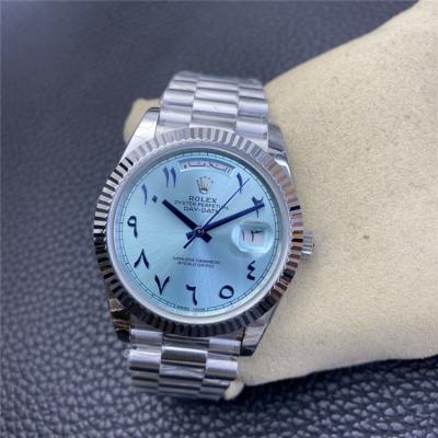 EWF DayDate 40 228206 Automatic Mens Watch Fluted Bezel Ice Blue Dial Arabic Script President Bracelet Best Edition