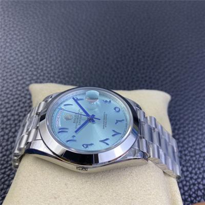 EWF DayDate 40 228206 Automatic Mens Watch Polished Bezel Ice Blue Dial Arabic Script President Bracelet Best Edition