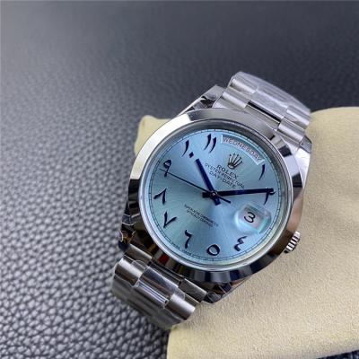 EWF DayDate 40 228206 Automatic Mens Watch Polished Bezel Ice Blue Dial Arabic Script President Bracelet Best Edition