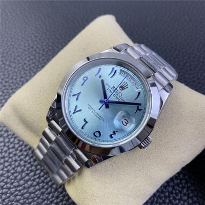 EWF DayDate 40 228206 Automatic Mens Watch Polished Bezel Ice Blue Dial Arabic Script President Bracelet Best Edition