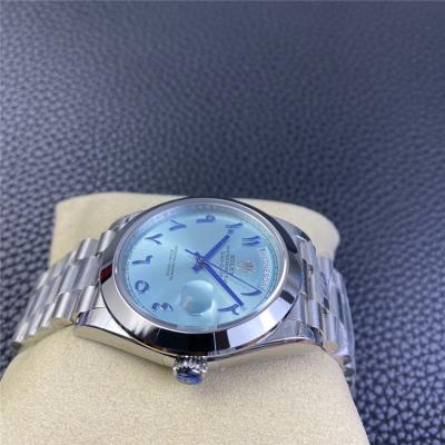 EWF DayDate 40 228206 Automatic Mens Watch Polished Bezel Ice Blue Dial Arabic Script President Bracelet Best Edition