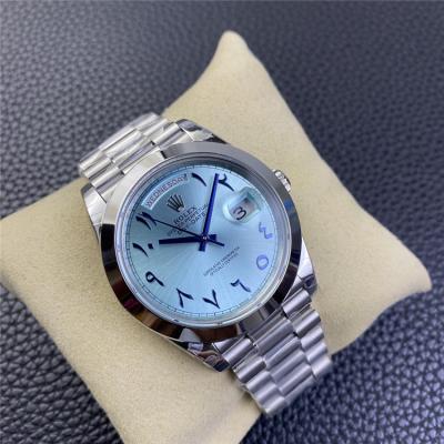 EWF DayDate 40 228206 Automatic Mens Watch Polished Bezel Ice Blue Dial Arabic Script President Bracelet Best Edition