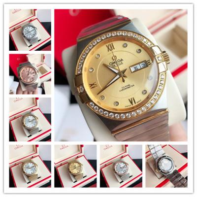 Replica Constellation Japan Miyota 8205 Automatic Mens Watch Gold Dial Diamonds Case Two Tone Yellow Gold B E380