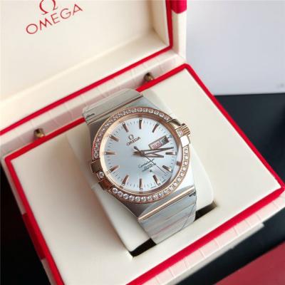 Replica Constellation Japan Miyota 8205 Automatic Mens Watch Silver Dial Diamonds Case Yellow Gold C E380