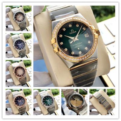 Replica Constellation A21j Automatic Movement Mens Watch Green Dial Diamonds Case Two Tone Yellow Gold E381