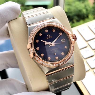 Replica Constellation A21j Automatic Movement Mens Watch Green Dial Diamonds Case Two Tone Yellow Gold E381