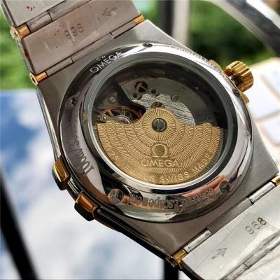 Replica Constellation A21j Automatic Movement Mens Watch Green Dial Diamonds Case Two Tone Yellow Gold E381