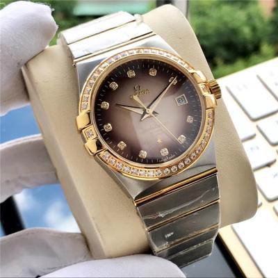 Replica Constellation A21j Automatic Movement Mens Watch Green Dial Diamonds Case Two Tone Yellow Gold E381