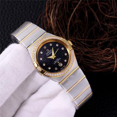 Replica Constellationto Japan Quartz Movement Womens Watch Starry Sky Dial Diamonds Case Two Tone Yellow Gold E383