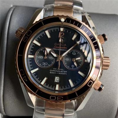 Replica Seamaster Japan Quartz Chronograph Movement Mens Watch Blue Dial Two Tone Rose Gold E385