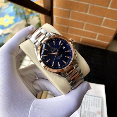 Replica Seamaster A2813 Automatic Movement Mens Watch Blue Dial Leather Strap B E387