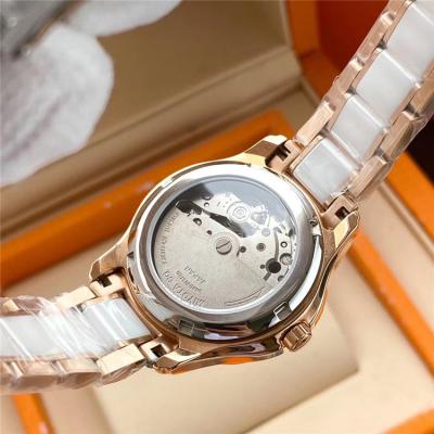 Replica Specialities Japan Miyota 8215 Automatic Womens Watch White Dial Diamonds Case Leather Strap E398