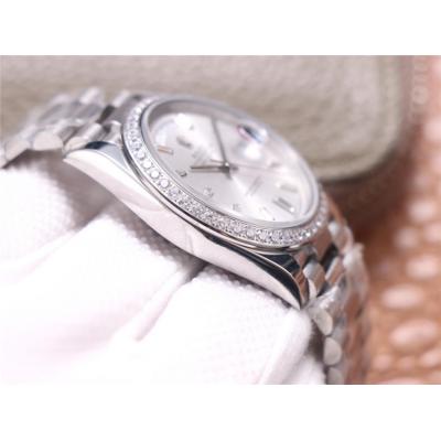 EWF DayDate 40 228345 A2836 Automatic Mens Watch Diamond Bezel Silver Dial President Bracelet Best Edition