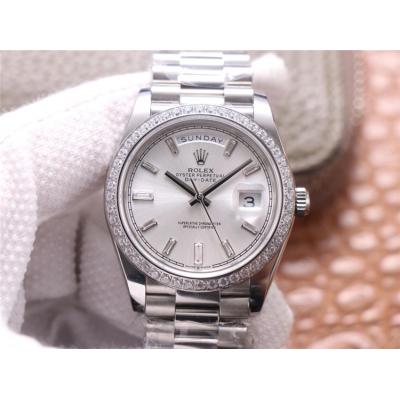 EWF DayDate 40 228345 A2836 Automatic Mens Watch Diamond Bezel Silver Dial President Bracelet Best Edition