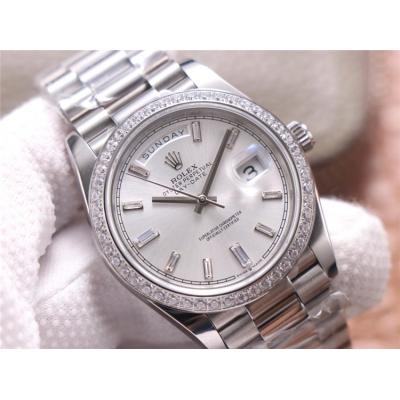 EWF DayDate 40 228345 A2836 Automatic Mens Watch Diamond Bezel Silver Dial President Bracelet Best Edition