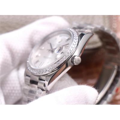 EWF DayDate 40 228345 A2836 Automatic Mens Watch Diamond Bezel Silver Dial President Bracelet Best Edition