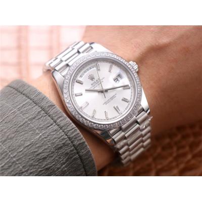 EWF DayDate 40 228345 A2836 Automatic Mens Watch Diamond Bezel Silver Dial President Bracelet Best Edition