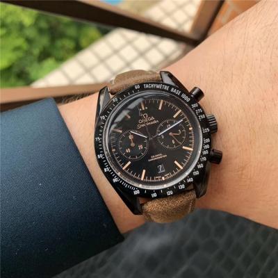 Replica Speedmaster A21j Automatic Movement Mens Watch Black Dial Leather Strap E400