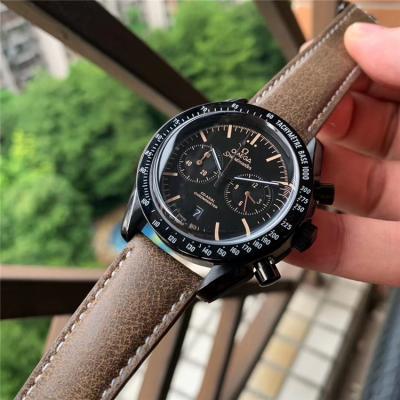 Replica Speedmaster A21j Automatic Movement Mens Watch Black Dial Leather Strap E400