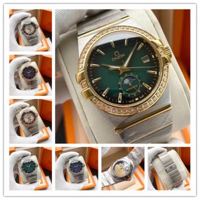 Replica Constellation A21j Automatic Movement Mens Watch Green Dial Diamonds Case Two Tone Yellow Gold E402