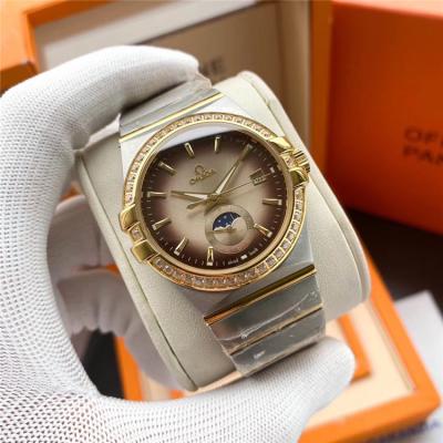 Replica Constellation A21j Automatic Movement Mens Watch Green Dial Diamonds Case Two Tone Yellow Gold E402