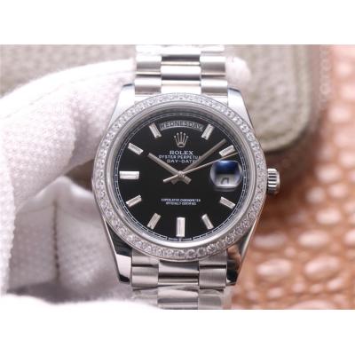 EWF DayDate 40 228345 A2836 Automatic Mens Watch Diamond Bezel Black Dial President Bracelet Best Edition