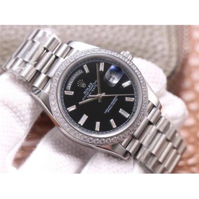 EWF DayDate 40 228345 A2836 Automatic Mens Watch Diamond Bezel Black Dial President Bracelet Best Edition