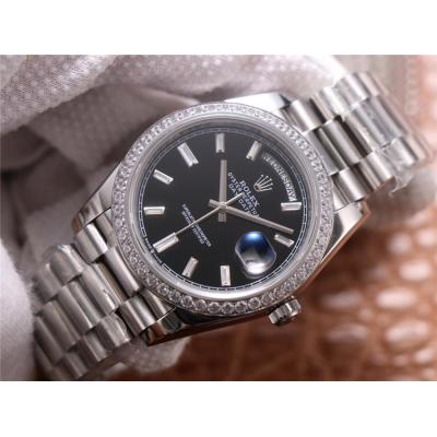 EWF DayDate 40 228345 A2836 Automatic Mens Watch Diamond Bezel Black Dial President Bracelet Best Edition