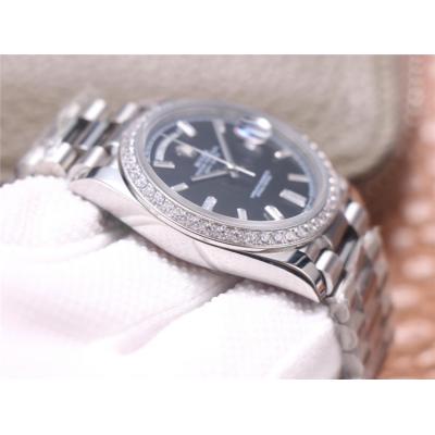 EWF DayDate 40 228345 A2836 Automatic Mens Watch Diamond Bezel Black Dial President Bracelet Best Edition