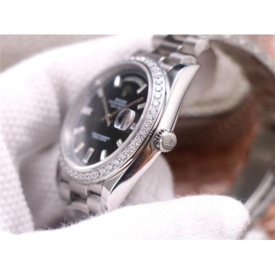 EWF DayDate 40 228345 A2836 Automatic Mens Watch Diamond Bezel Black Dial President Bracelet Best Edition